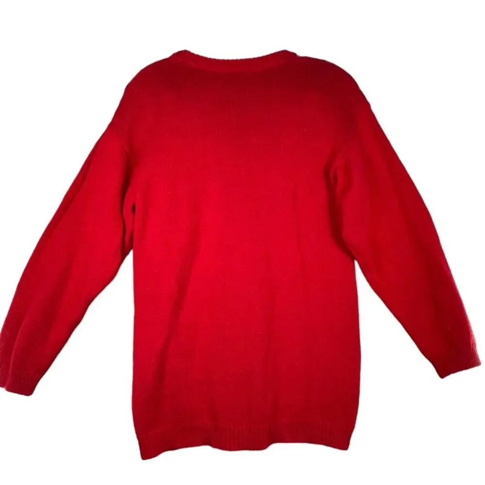 Victoria Harbour Vintage Ramie Cotton Holiday Sweater, red & gold, beaded,‎ 80s